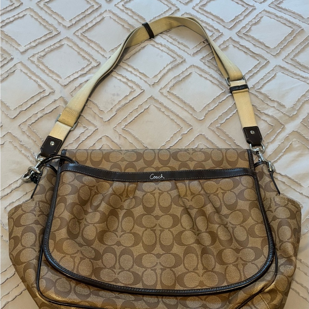 Coach Tan and Brown Signature Shoulder Bag diaper bag